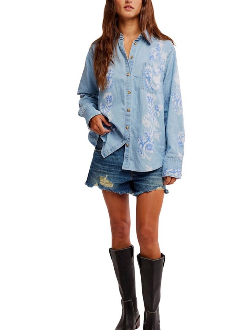 NWT Free People We The Free Airbrushed Blossom Shirt Coastal Cowgirl Sz M $198 - Picture 3 of 11